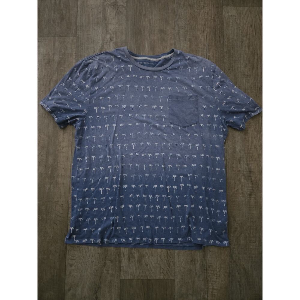 TOMMY HILFIGER Men's Palm Tree Print Short Sleeve T-Shirt XXL Light Blue White